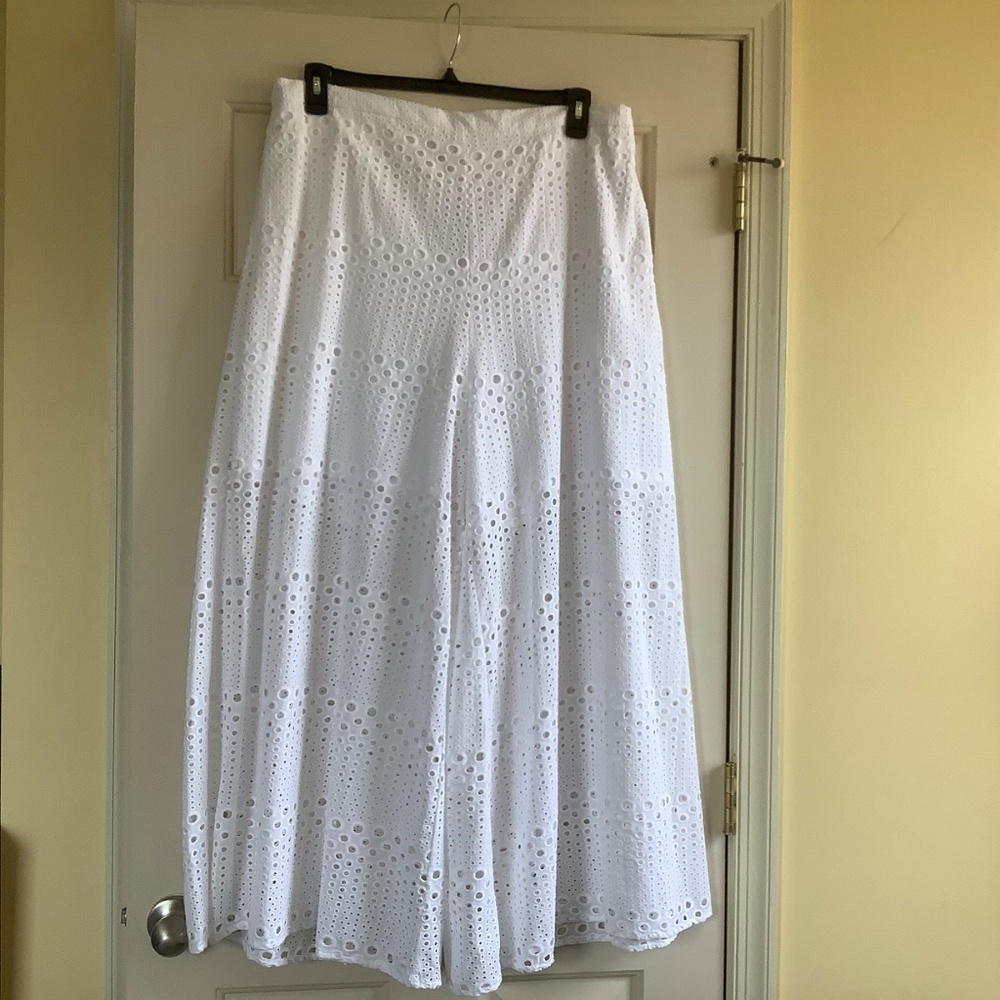 NATORI Round Eyelet Wide Leg Pants White SZ XL - Picture 4 of 16